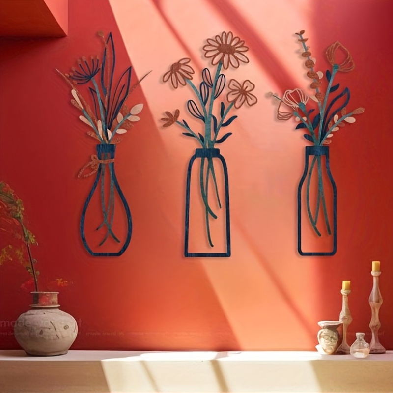 Home Decor Vase With Flowers - 3개의 대형 꽃무늬 벽 예술 조각품