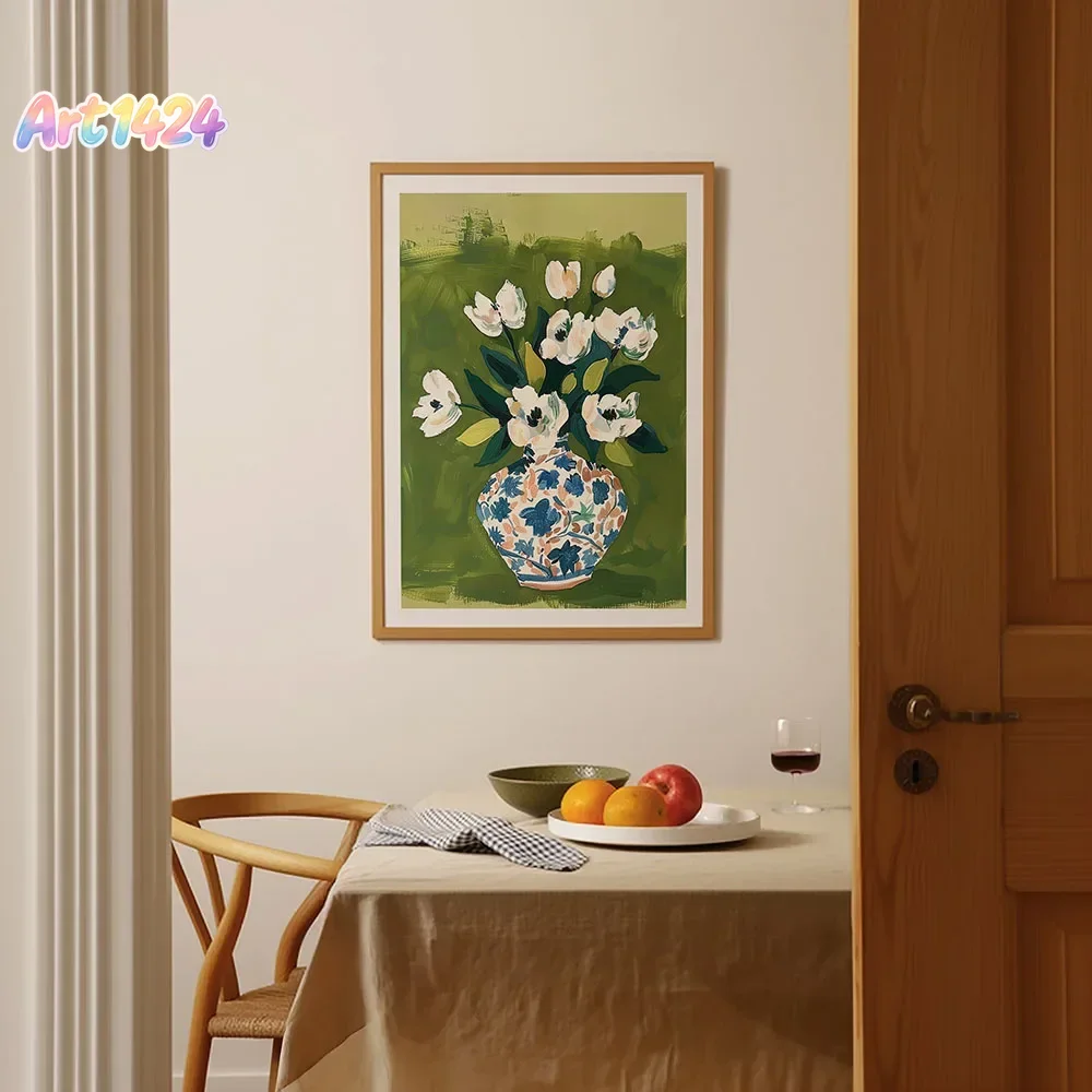 Home Decor Vase With Flowers - 꽃병에 담긴 화려한 꽃 캔버스 그림