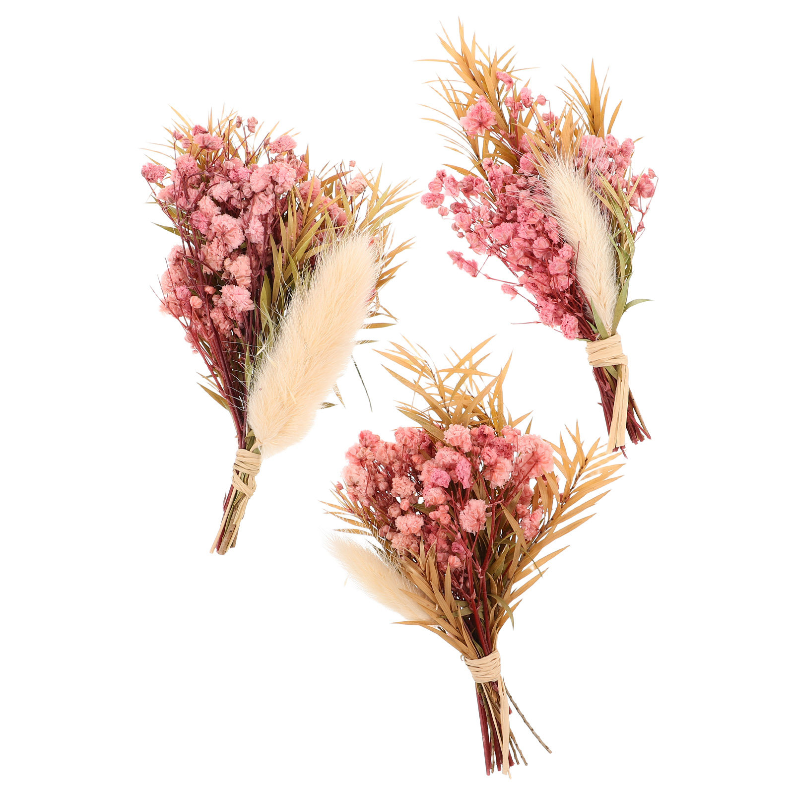 Home Decor Vase With Flowers - 3개 미니 드라이플라워 부케, 자연스러운 작은