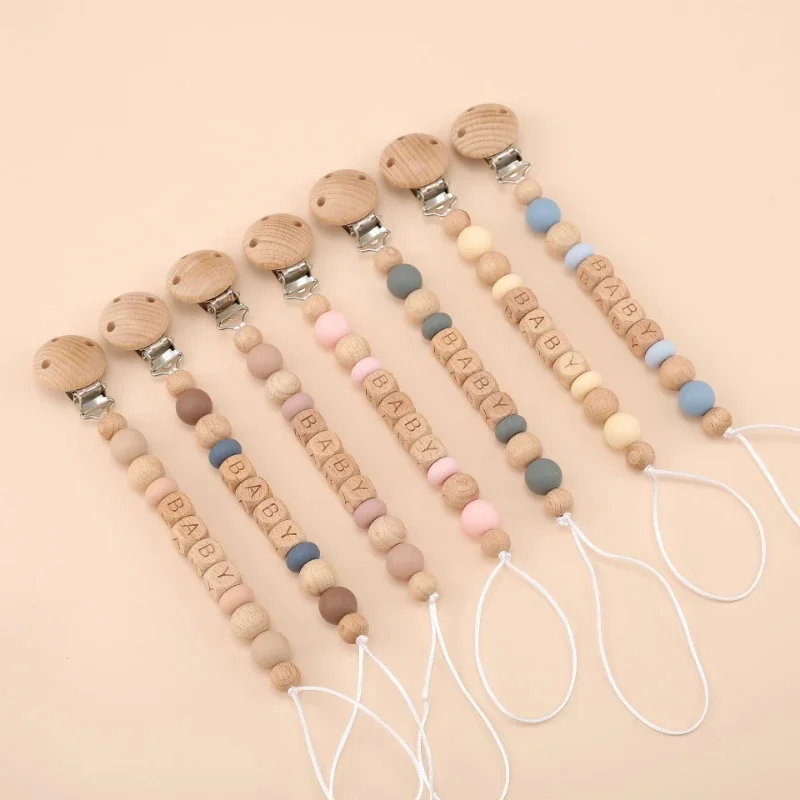 Wooden Letter Sign - 아기 젖꼭지 클립, 맞춤형 이름, 이빨