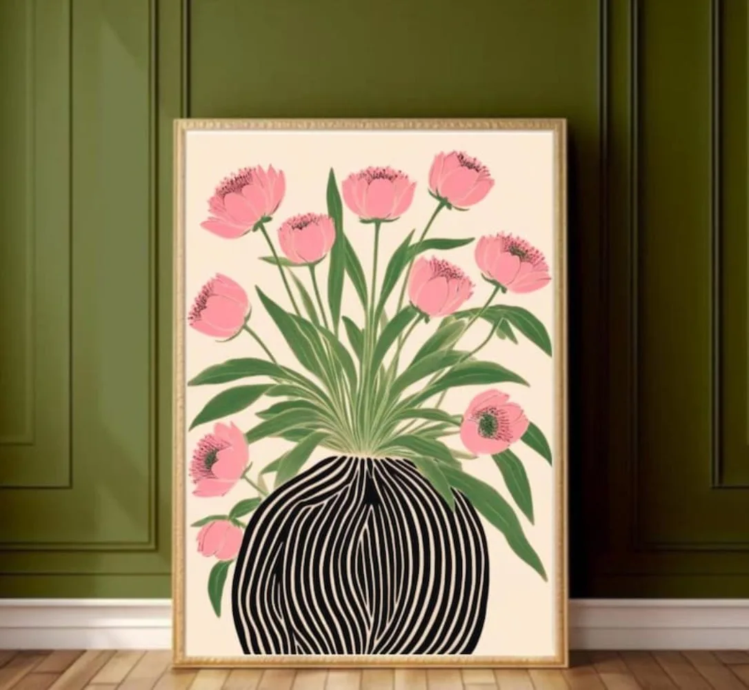Home Decor Vase With Flowers - 프레임리스 꽃 포스터, 마티스 벽 예술,