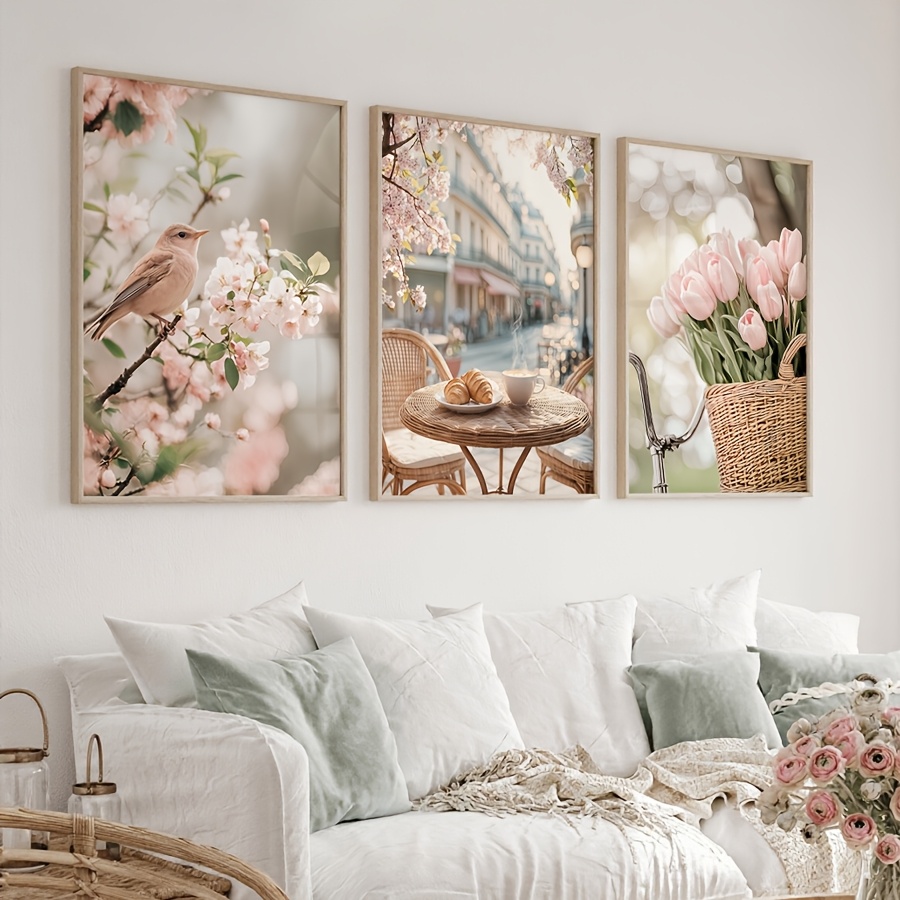 Home Decor Tulip - 3개/세트 로맨틱 파리 거리 캔버스 프린트