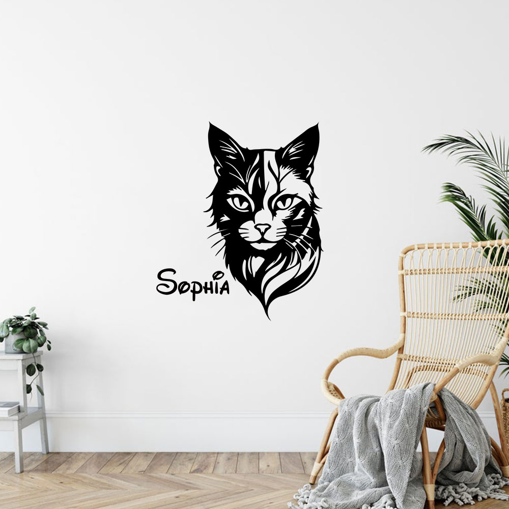 Home Decor Wall Stickers - 1PC 귀여운 고양이 맞춤 이름 벽