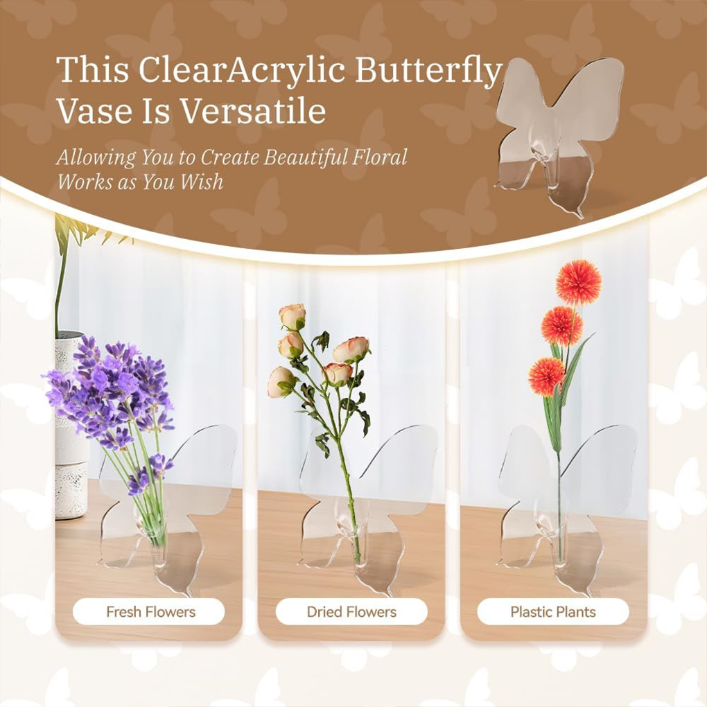 Home Decor Vase With Flowers - 투명 나비 아크릴 꽃병 입체 꽃꽂이
