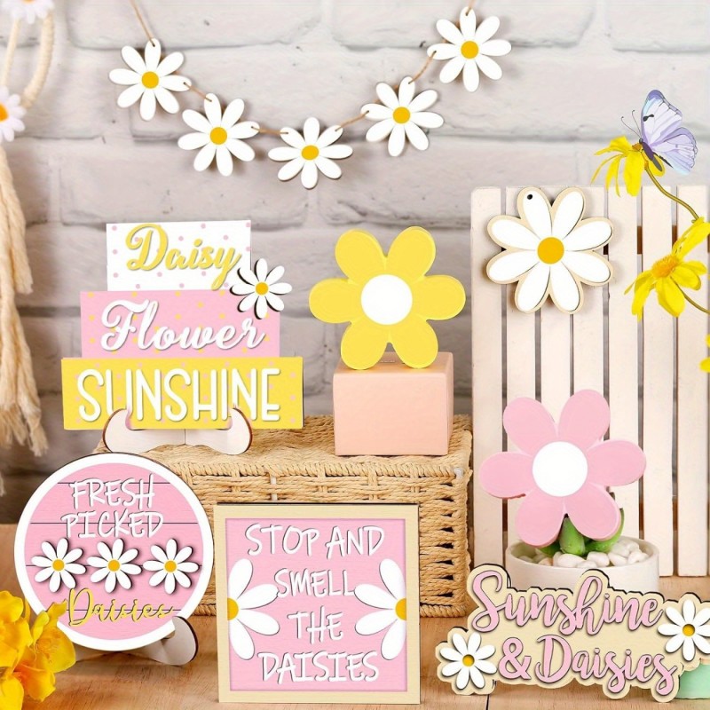 데이지 티어드 트레이 장식 여름 팜하우스 테이블 나무  - Home Decor Daisy 리뷰 및 가격
