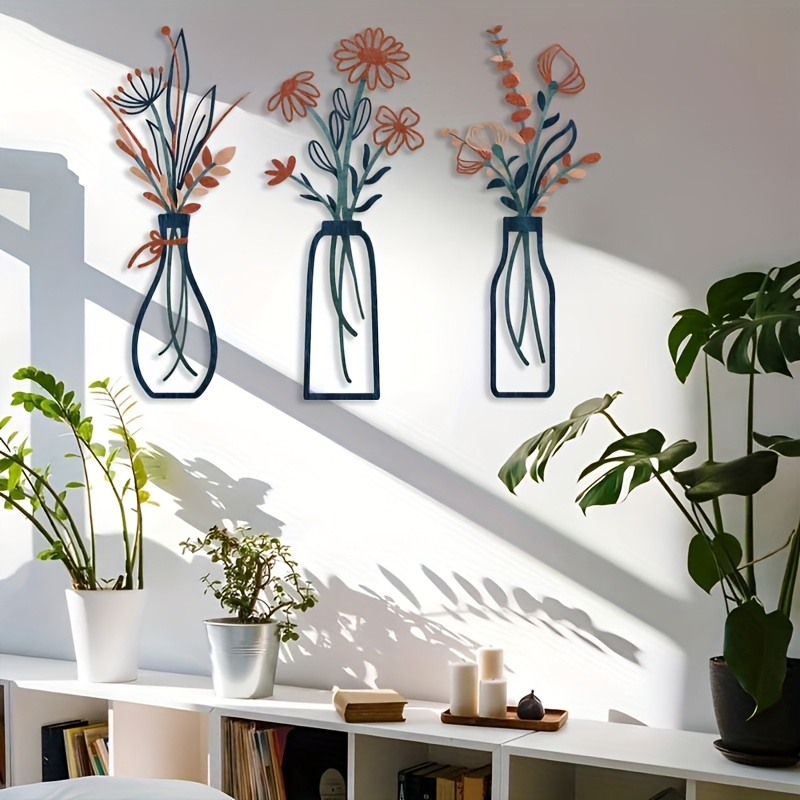 3개의 대형 꽃무늬 벽 예술 조각품 - 모던한 농가 스 - Home Decor Vase With Flowers 리뷰 및 가격