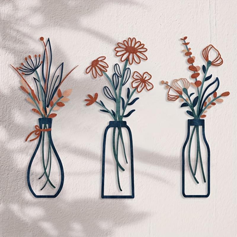 3개의 대형 꽃무늬 벽 예술 조각품 - 모던한 농가 스 - Home Decor Vase With Flowers 리뷰 및 가격