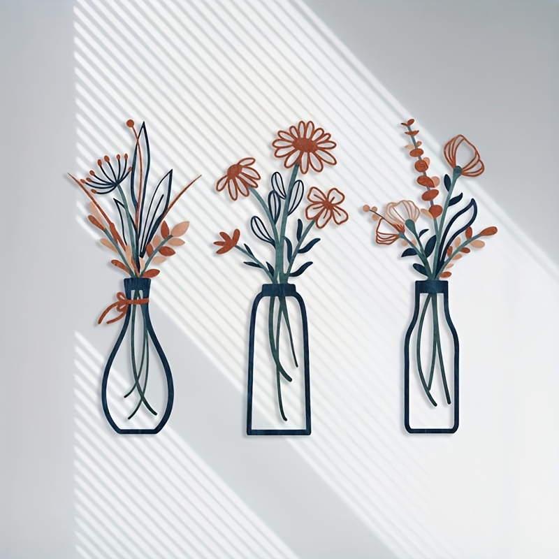 3개의 대형 꽃무늬 벽 예술 조각품 - 모던한 농가 스 - Home Decor Vase With Flowers 리뷰 및 가격