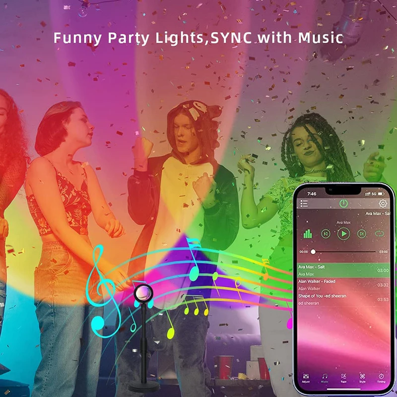 스마트 LED 선셋 램프, 다채로운 변화, 블루투스 앱 - Home Decor App 리뷰 및 가격