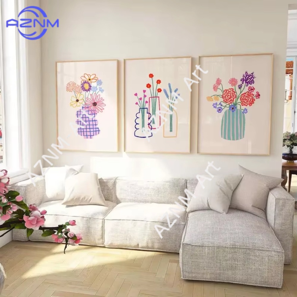 1/3pcs 추상 꽃병 파스텔 꽃 꽃다발 포스터 레트로 - Home Decor Vase With Flowers 리뷰 및 가격
