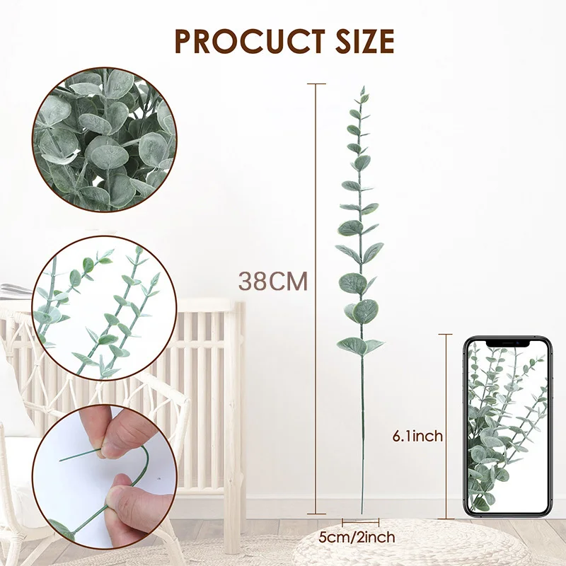 10pcs 38cm 유칼립투스 줄기 인공 유칼립투스 잎 - Artificial Hanging Plants 리뷰 및 가격