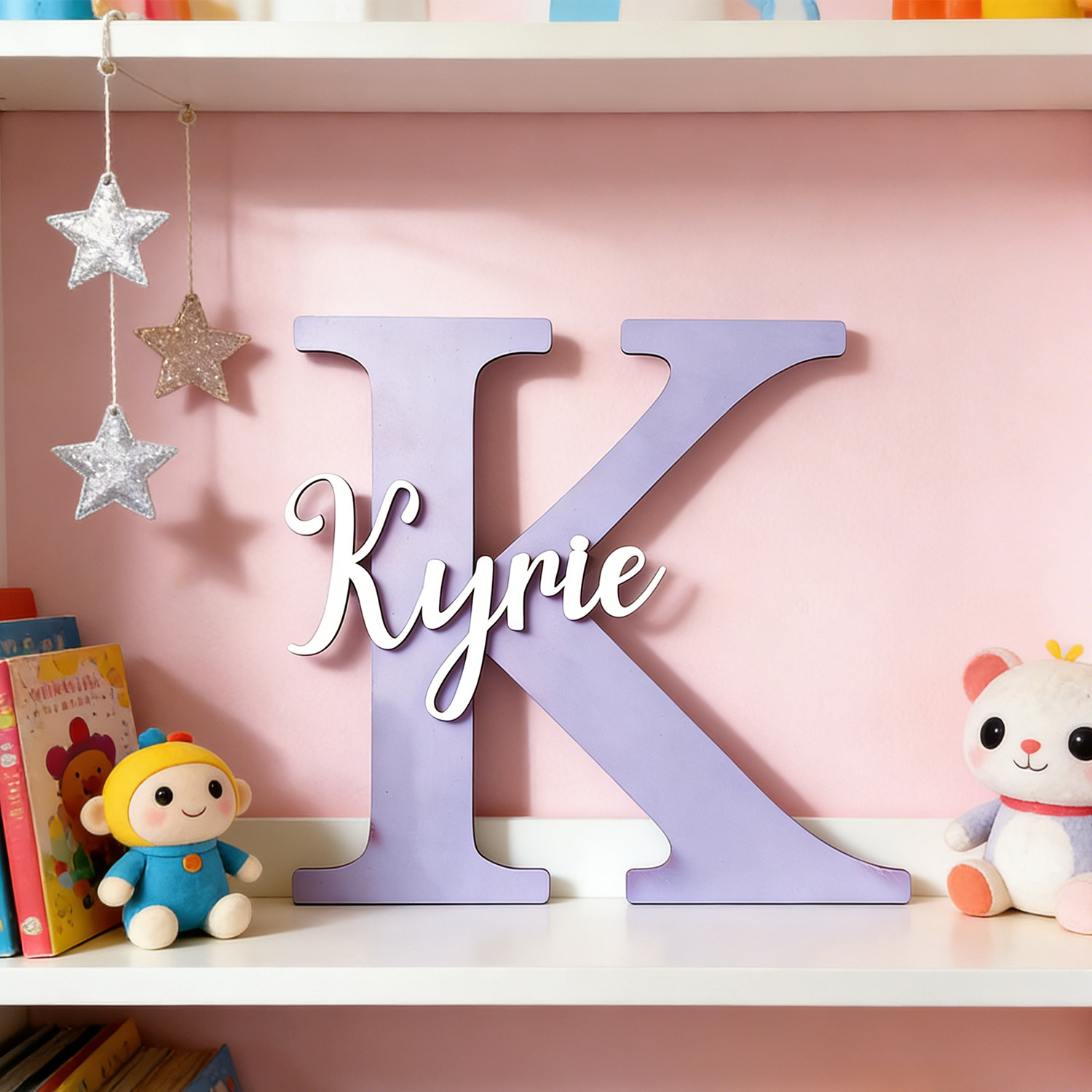 1개 맞춤 제작 2중 레이어 연보라색 이니셜 나무 이름 - Wooden Letter Sign 리뷰 및 가격