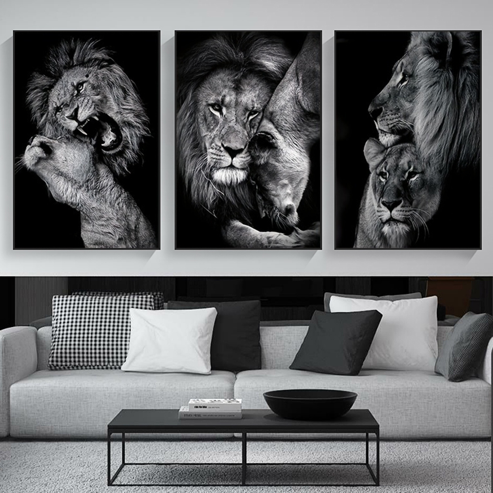 3pcs 현대 사자 가족 캔버스 벽 예술 흑백 동물 포 - Home Decor Ikea 리뷰 및 가격