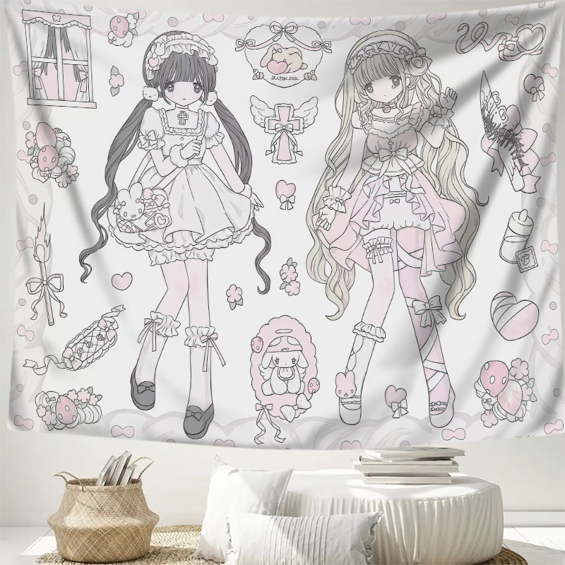 1PC 디지털 프린트 태피스트리 벽걸이, 핑크 애니메이 - Aesthetic Tapestry 리뷰 및 가격