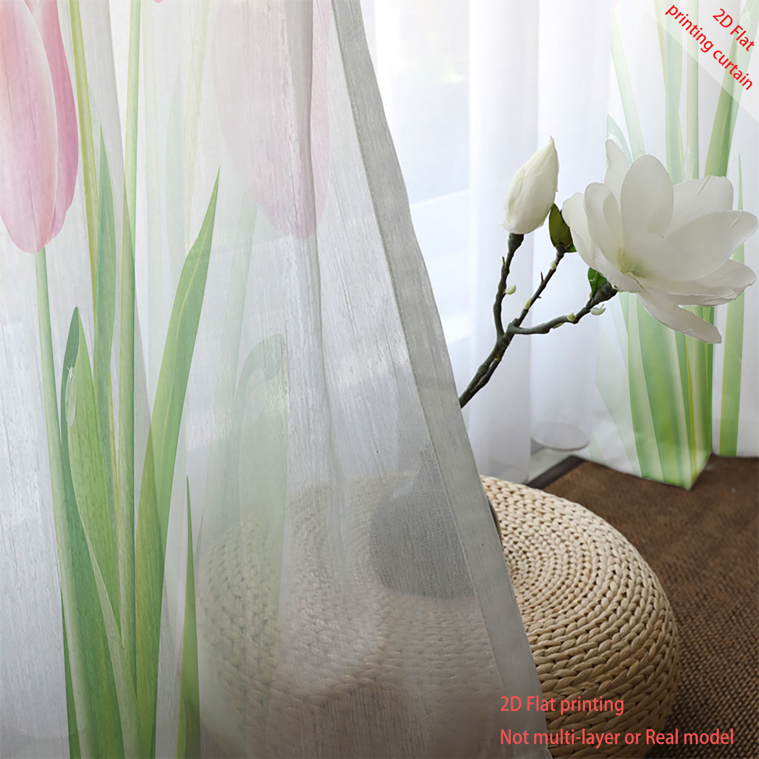 핑크 튤립 프린트 투명 거즈 커튼, 낭만적인 집 장식, - Home Decor Tulip 리뷰 및 가격