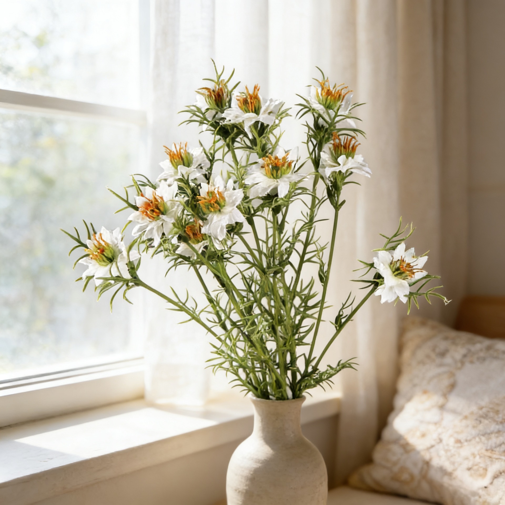 27인치 인조 니겔라 데이지 꽃 스프레이 야생화 스타일 - Home Decor Daisy 리뷰 및 가격