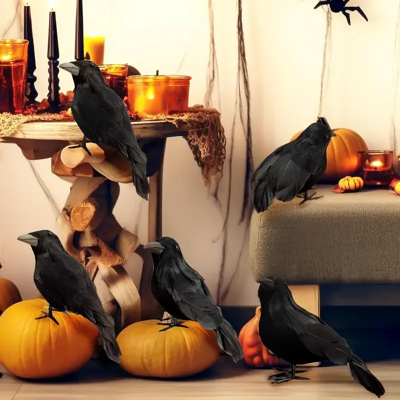 1PC 검은 까마귀 할로윈 장식품, 사실적인 플록 가공 - Home Decor Inspo 리뷰 및 가격