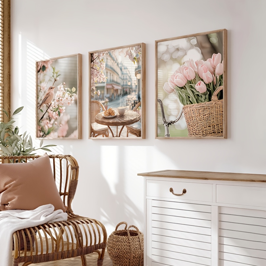 3개/세트 로맨틱 파리 거리 캔버스 프린트 꽃 새 튤립 - Home Decor Tulip 리뷰 및 가격