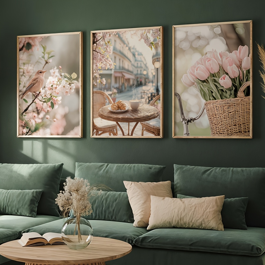 3개/세트 로맨틱 파리 거리 캔버스 프린트 꽃 새 튤립 - Home Decor Tulip 리뷰 및 가격