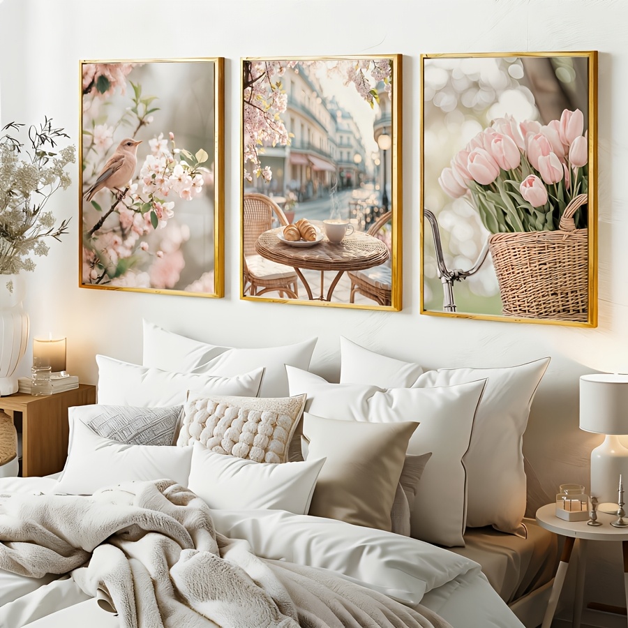 3개/세트 로맨틱 파리 거리 캔버스 프린트 꽃 새 튤립 - Home Decor Tulip 리뷰 및 가격