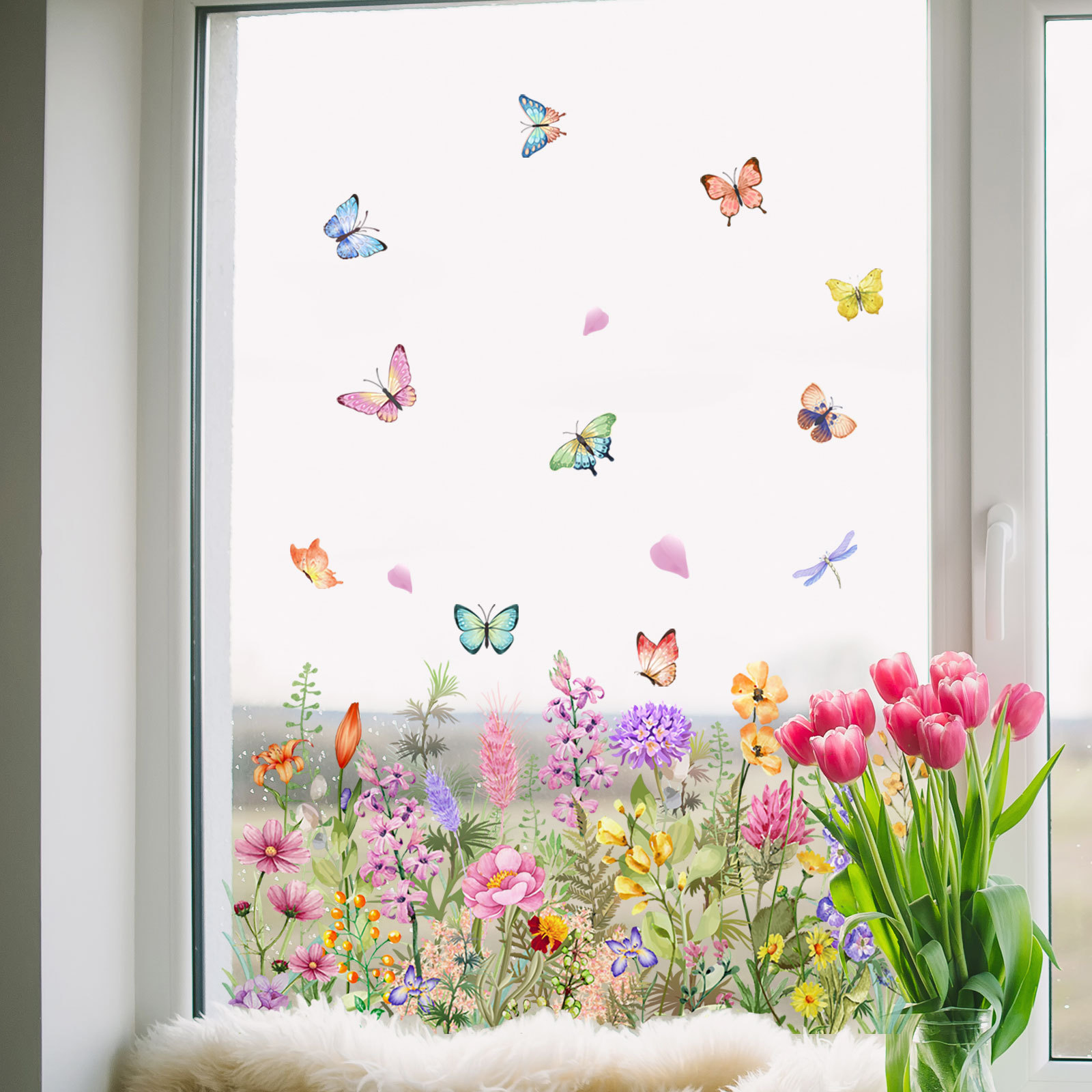 수채화 컬러 꽃 나비 식물 창 스티커 침실 거실 보육  - Home Decor Window Blinds 리뷰 및 가격