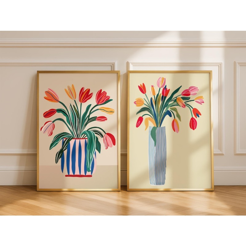 2개 튤립 꽃 캔버스 벽 예술, 프레임 없는 현대적인  - Home Decor Tulip 리뷰 및 가격
