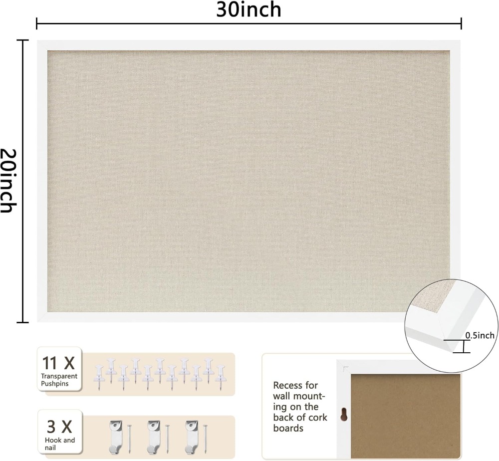 코르크보드 30x20인치 린넨 화이트 게시판, 사무실, - Home Decor Vision Board 리뷰 및 가격