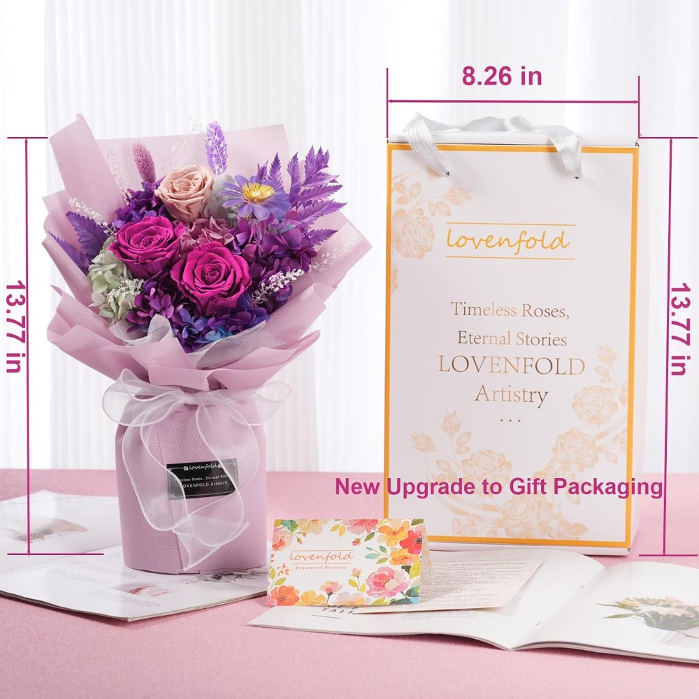 보존 처리된 보라색 장미 꽃다발: 1~3년 지속, 생일 - Home Decor Tulip 리뷰 및 가격
