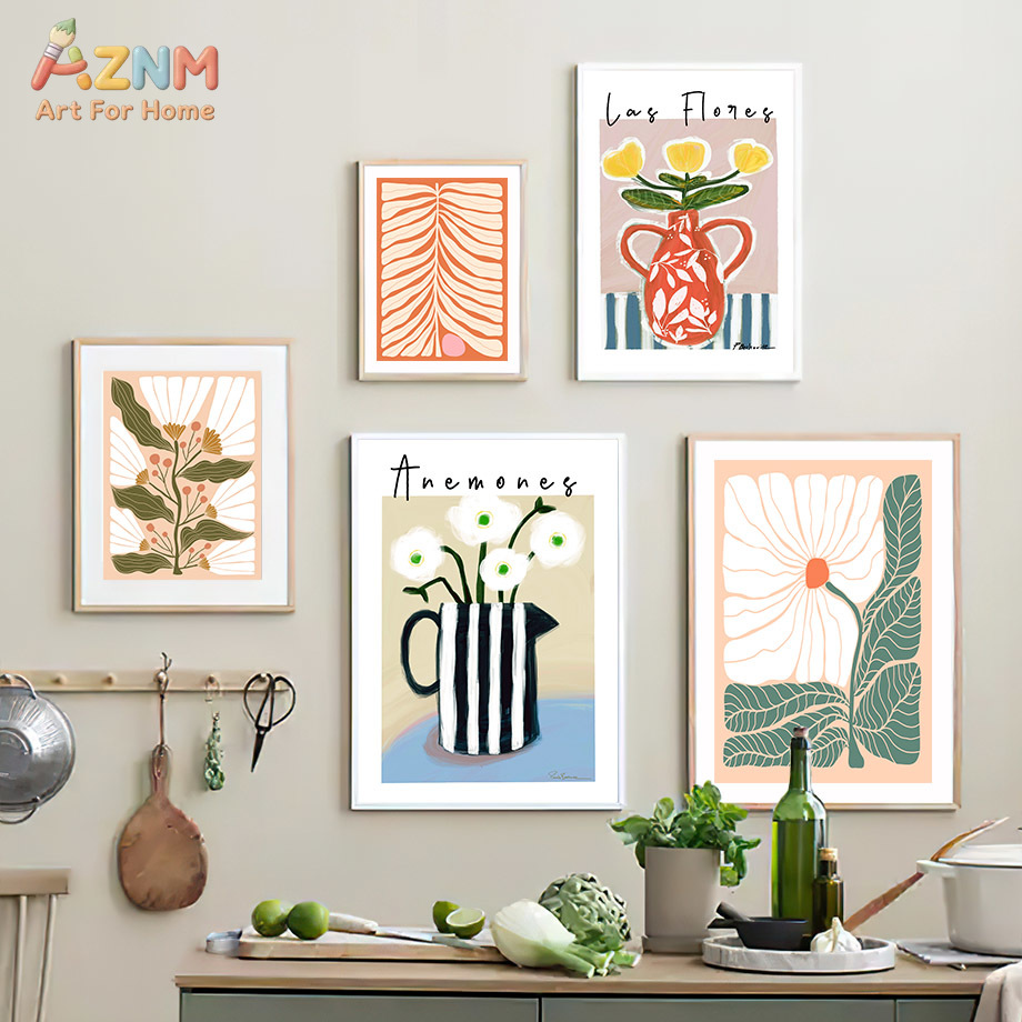 AZNM Boho 꽃무늬 캔버스 벽 예술 추상 꽃병 나 - Home Decor Vase With Flowers 리뷰 및 가격