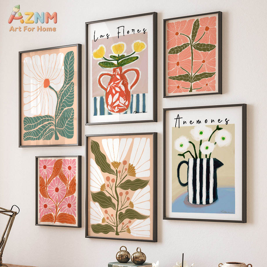 AZNM Boho 꽃무늬 캔버스 벽 예술 추상 꽃병 나 - Home Decor Vase With Flowers 리뷰 및 가격
